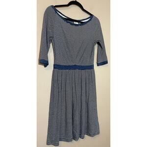Anthropologie Boat Neck Dress Striped 3/4 Sleeve Elbow Patch Size Extra Small